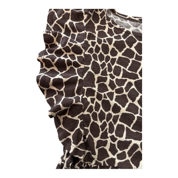 ANN TAYLOR Factory top, brown animal print, flutter sleeves. Waist seam, gathers - Picture 4 of 7